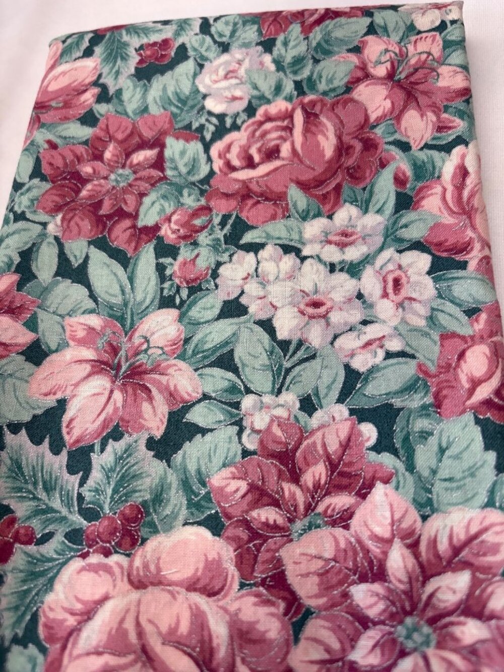 Floral Cotton Fabric 18x40" Green Pink Roses Sewing Quilting Material - Picture 8 of 11